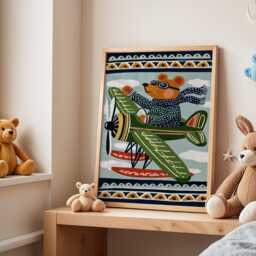 Flying Bear Nursery Poster - Airplane Wall Art For Kids Room Adventure Print Cute Animal Playroom Decor Baby Gift - thumbnail 3