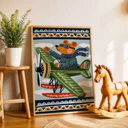 Flying Bear Nursery Poster - Airplane Wall Art For Kids Room Adventure Print Cute Animal Playroom Decor Baby Gift - thumbnail 2