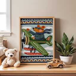 Flying Bear Nursery Poster - Airplane Wall Art For Kids Room Adventure Print Cute Animal Playroom Decor Baby Gift - thumbnail 1