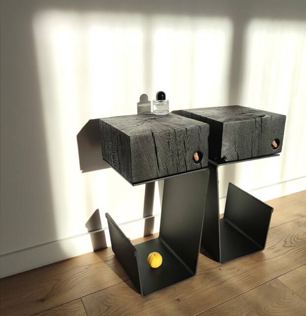 Handmade Burnt Oak Nightstands Set Modern Black Bedroom Furniture - image 1