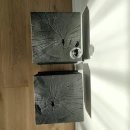 Handmade Burnt Oak Nightstands Set Modern Black Bedroom Furniture - thumbnail 3