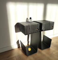 Handmade Burnt Oak Nightstands Set Modern Black Bedroom Furniture