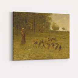 Country Woman Herding Turkeys Across Misty Meadow Tonalist Landscape Canvas Wall Art Print Decor Picture Ready To Hang - thumbnail 4