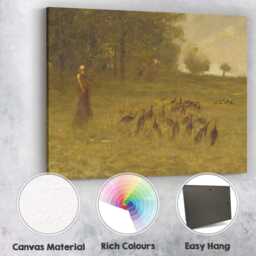 Country Woman Herding Turkeys Across Misty Meadow Tonalist Landscape Canvas Wall Art Print Decor Picture Ready To Hang - thumbnail 2