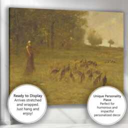 Country Woman Herding Turkeys Across Misty Meadow Tonalist Landscape Canvas Wall Art Print Decor Picture Ready To Hang - thumbnail 3