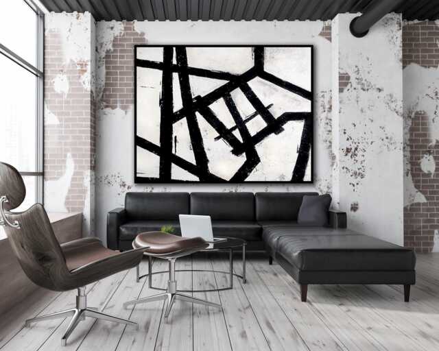 Extra Large Franz Kline Inspired Painting, Black & White Line Art, Original Abstract Modern Minimalist, Textured Canvas Art - image 1