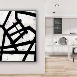 Extra Large Franz Kline Inspired Painting, Black & White Line Art, Original Abstract Modern Minimalist, Textured Canvas Art - thumbnail 2