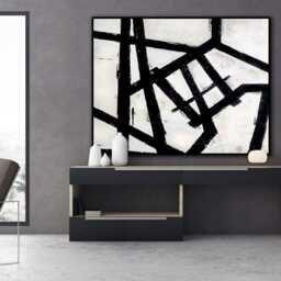 Extra Large Franz Kline Inspired Painting, Black & White Line Art, Original Abstract Modern Minimalist, Textured Canvas Art - thumbnail 3