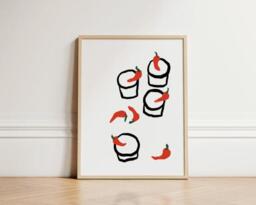 Spicy Margaritas Print, Chillies Wall Art, Kitchen Prints Home Decor, Cocktail Inspo, Unframed - thumbnail 1