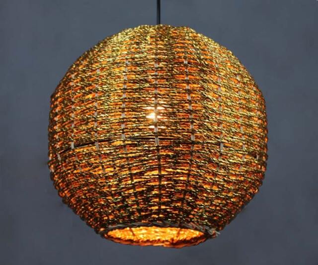 Golden Wicker Ball Pendant Light - Rattan Chandelier - image 1