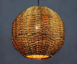 Golden Wicker Ball Pendant Light - Rattan Chandelier