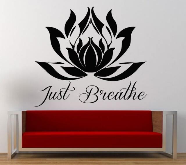 Just Breathe Lotus Flower Yoga Ohm Meditation Wall Decal Sticker Vinyl Mural Leaving Bedroom Room Home Decor Free Shipping L362 - image 1