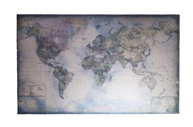 Blue World Map Canvas English Labeled Travel Wall Art - image 1