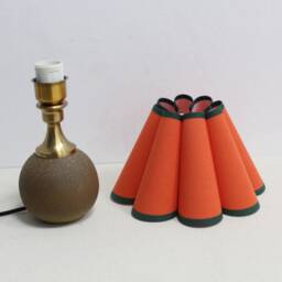 Handmade Scallop Orange Fabric Table Lamp Ceramic Base Home Decor - thumbnail 2