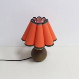 Handmade Scallop Orange Fabric Table Lamp Ceramic Base Home Decor - thumbnail 3