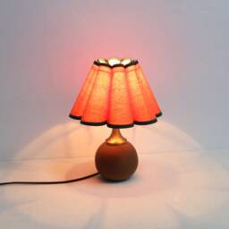 Handmade Scallop Orange Fabric Table Lamp Ceramic Base Home Decor - thumbnail 4