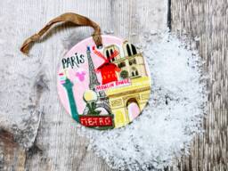 Paris Pink Little Landmark Ceramic Hanging Decoration Christmas - thumbnail 1