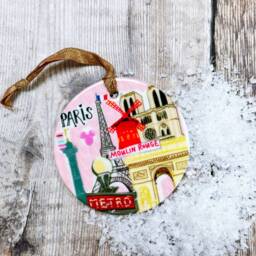 Paris Pink Little Landmark Ceramic Hanging Decoration Christmas - thumbnail 3