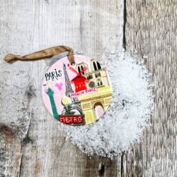 Paris Pink Little Landmark Ceramic Hanging Decoration Christmas - thumbnail 2