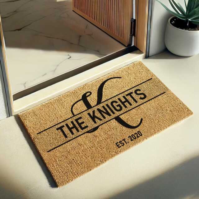 Custom Monogram Doormat, Personalized Last Name Closing Gift For Realtors, New Homeowner Gift, Housewarming Rug - image 1