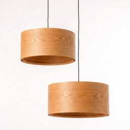 Wood Pendant Light For Scandinavian Decor, Elegant Ceiling Farmhouse Drum Lamp Shade - thumbnail 4