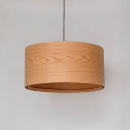 Wood Pendant Light For Scandinavian Decor, Elegant Ceiling Farmhouse Drum Lamp Shade - thumbnail 2