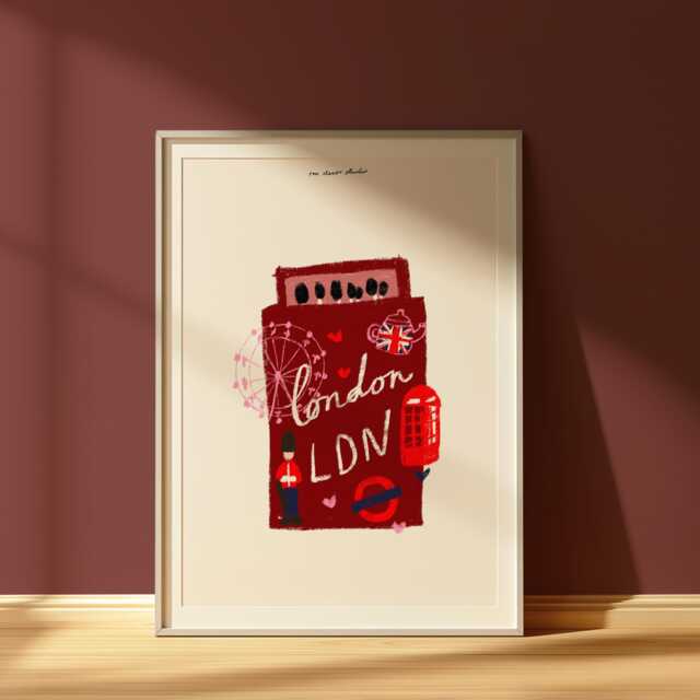London Doodle Matchbox Art Print Poster, Matches Vintage Trendy Retro Print, Mid Century Aesthetic Modern Kitchen Dorm Bar Wall - image 1