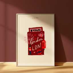 London Doodle Matchbox Art Print Poster, Matches Vintage Trendy Retro Print, Mid Century Aesthetic Modern Kitchen Dorm Bar Wall - thumbnail 1