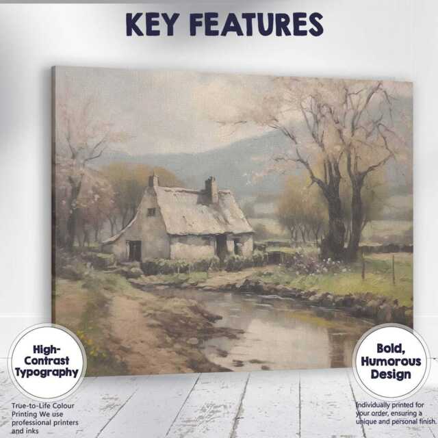 Countryside Cottage Stream Traditional Rural Landscape Canvas Wall Art Print Decor Picture Ready To Hang - image 1