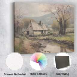 Countryside Cottage Stream Traditional Rural Landscape Canvas Wall Art Print Decor Picture Ready To Hang - thumbnail 2