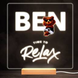 Time To Relax Cool Teddy Bear Bright Square Personalised Gift Lamp Night Light - Bedroom - thumbnail 1
