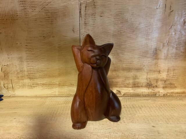Koa Wood Cat Stretching - image 1