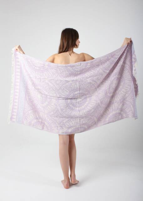 Lilac Rio Jacquard Ethnic Turkish Beach Towel, Cotton Blanket, Quickdry Pool Cover Up, Lightweight Travel Towel - image 1