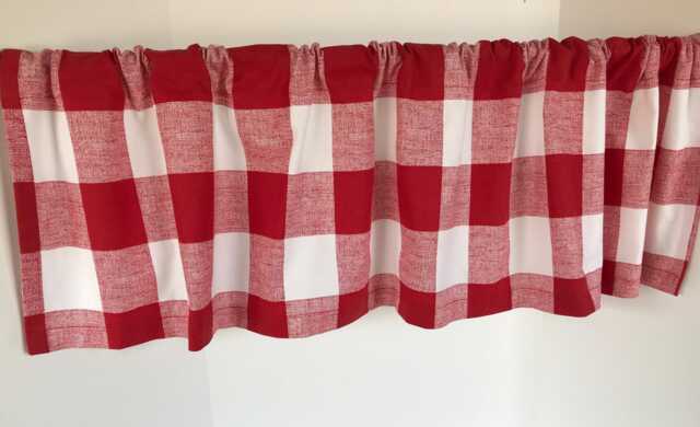 Red & White Buffalo Check Valance, Farmhouse Window Treatment - image 1