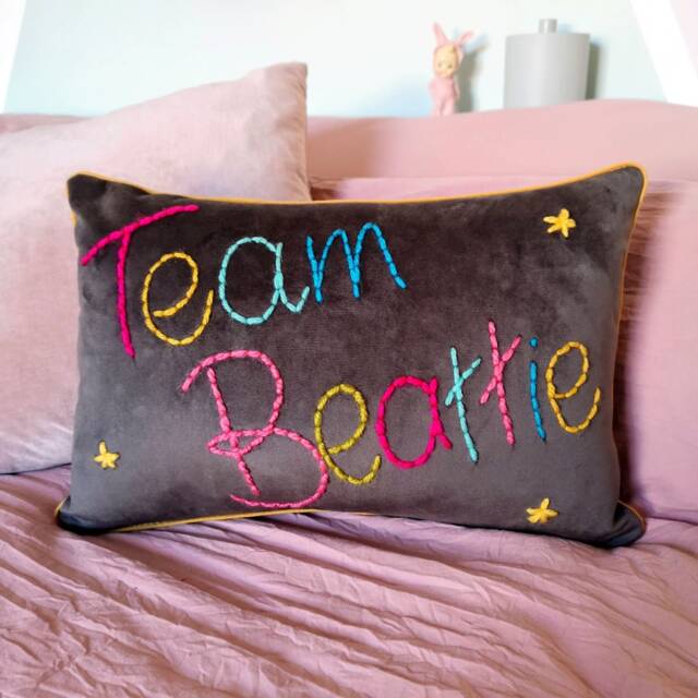 Family Team Embroidered Velvet Cushion - image 1