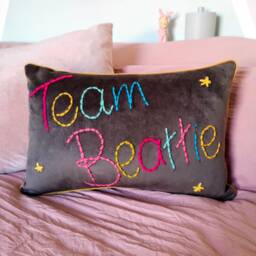 Family Team Embroidered Velvet Cushion - thumbnail 1