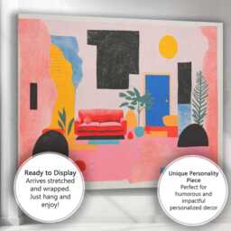 Colourful Contemporary Living Room Interior Abstract Illustration Canvas Wall Art Print Decor Picture Ready To Hang - thumbnail 3