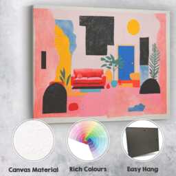 Colourful Contemporary Living Room Interior Abstract Illustration Canvas Wall Art Print Decor Picture Ready To Hang - thumbnail 2