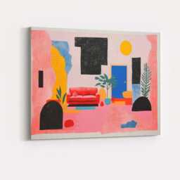 Colourful Contemporary Living Room Interior Abstract Illustration Canvas Wall Art Print Decor Picture Ready To Hang - thumbnail 1