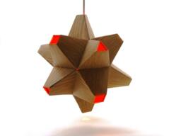 Paper Origami Lamp. Wood Grain & Orange. 48 Sides. - Polyhedra Luminaria Series - thumbnail 1
