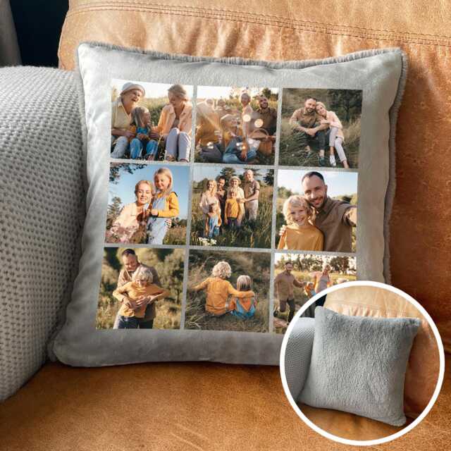 Photo Grid Faux Fur Cushion - Personalised Collage Gift - image 1