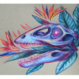 Dinosaur Skulls With Flowers Art Prints, Set Of 3 - thumbnail 3