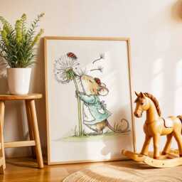 Cute Mouse Nursery Poster With Dandelion & Ladybug - Whimsical Animal Wall Art For Kids Room Baby Decor - thumbnail 2