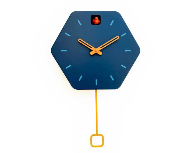 Hexagon Cuckoo Clock - Fresco With Orange Bird, Turquoise Lines & Light Accessories - image 1
