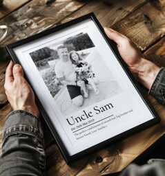 Personalised Uncle Photo Print, Gift From Niece Nephew, Monochrome Picture Print - thumbnail 1