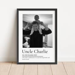 Personalised Uncle Photo Print, Gift From Niece Nephew, Monochrome Picture Print - thumbnail 2