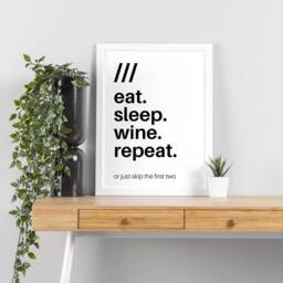 Kitchen Prints, Wall Art, Decor, Eat Sleep Wine Repeat, Quote Typography Print, Text Art Poster - thumbnail 3