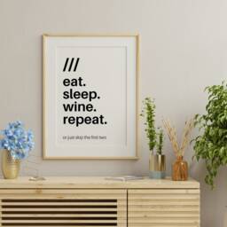 Kitchen Prints, Wall Art, Decor, Eat Sleep Wine Repeat, Quote Typography Print, Text Art Poster - thumbnail 2