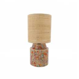 Handglazed Crystalline Ceramic Bedside Lamp With Raffia Shade - thumbnail 2