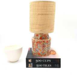 Handglazed Crystalline Ceramic Bedside Lamp With Raffia Shade - thumbnail 4